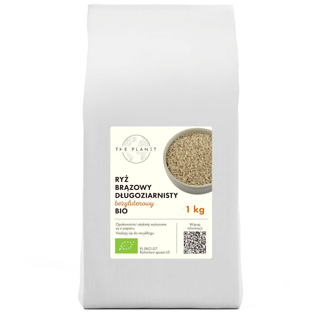 RYŻ BRĄZOWY DŁUGOZIARNISTY BEZGLUTENOWY BIO 1 kg - THE PLANET