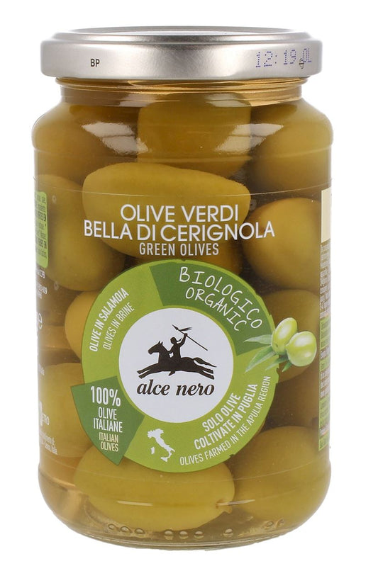 OLIWKI ZIELONE BELLA DI CERIGNOLA Z PESTKĄ W ZALEWIE BIO 350 g (180 g)...