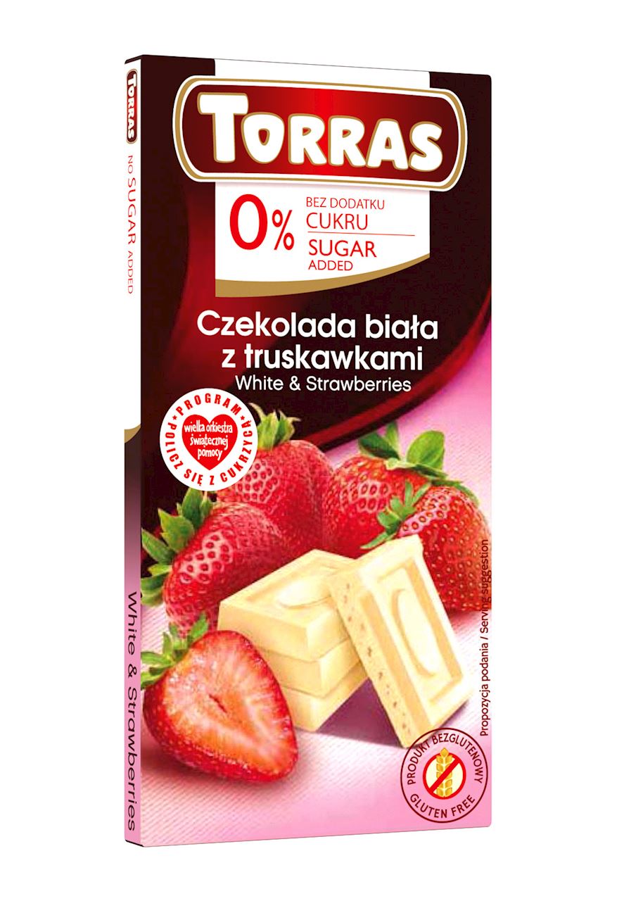 CZEKOLADA BIAŁA Z TRUSKAWKAMI BEZ DODATKU CUKRÓW BEZGLUTENOWA 75 g...