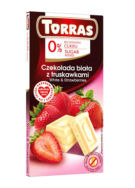 CZEKOLADA BIAŁA Z TRUSKAWKAMI BEZ DODATKU CUKRÓW BEZGLUTENOWA 75 g...