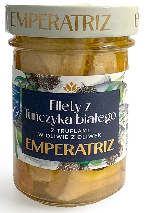 TUŃCZYK BIAŁY FILETY MSC W OLIWIE Z OLIWEK Z TRUFLĄ 180 g (SŁOIK)...
