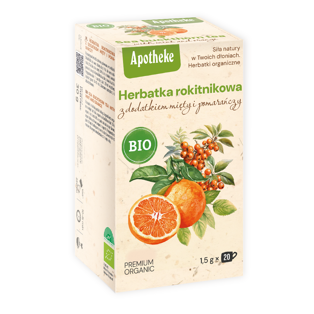 HERBATKA ROKITNIKOWA Z MIĘTĄ I POMARAŃCZĄ BIO (20 x 1,5 g) 30 g...