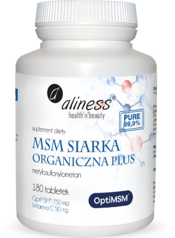MSM SIARKA ORGANICZNA PLUS OPTI MSM KOŚCI WSPARCIE MIĘŚNI 180 tab - Aliness